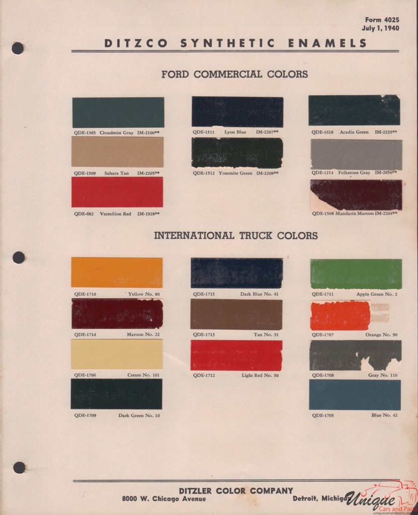 1940 Ford Paint Charts Trucks PPG